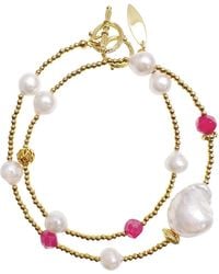 Farra - Baroque Pearls With Gemstones Double Layers Bracelet Choker - Lyst