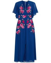 Hope & Ivy - The Monica Embroidered Flutter Sleeve Front Button Midi Dress - Lyst