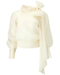 Lita Couture - Flawless Beige Bow Blouse - Lyst