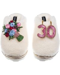 Laines London - Teddy Closed Toe Slippers With 30Th Birthday & Flowers Brooches - Lyst