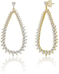 Genevive Jewelry - Plated With Clear Cubic Zirconia Raindrop Front-Facing Hoop Earrings - Lyst