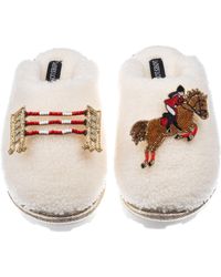 Laines London - Embroidered Faux Fur Closed-Toe Slippers - Lyst