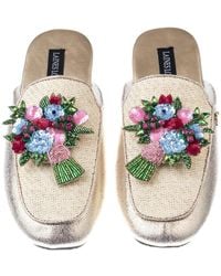 Laines London - / Neutrals Classic Mules With Double Flower Bouquet Brooches - Lyst