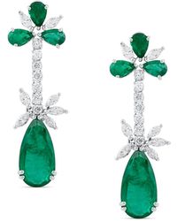 Trésor - Emerald Pear Shape And Diamond Earring In 18k White Gold - Lyst