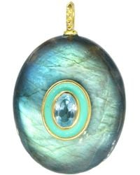 KAMARIA - Labradorite Gemstone Pendant With Topaz -- Oval - Lyst