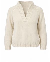 Gunda Hafner Ltd - Neutrals Cream Handmade Natural Alpaca Wool Cotton Polo Neck Jumper - Lyst