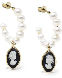 Vintouch Italy - April Gold-plated Pearl And Black Cameo Hoop Earrings - Lyst