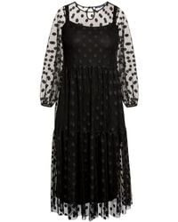 Amoresea - Splendid Midi Cocktail Dress With Chic Polka Dot Mesh - Lyst