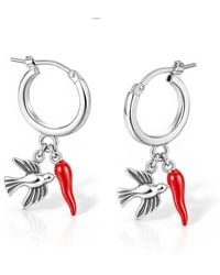 Unaloe - Sterling Dove And Italian Horn Hoop Earrings - Lyst