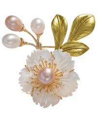 Angel Barocco - Freshwater Pearl Floral Brooch - Lyst