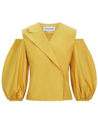 Femponiq - Cold Shoulder Puff Sleeve Lapel Top - Lyst