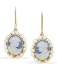 Vintouch Italy - Little Lovelies Gold-plated Sky Blue Cameo Pearl Earrings - Lyst
