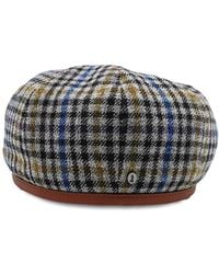 DORIA 1905 - Check Fabric Beanie With Leather Trim - Lyst