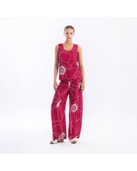 Haris Cotton - Sleeveless Printed Satin Top Fuchsia Peonies - Lyst