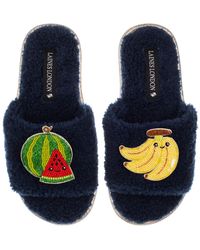Laines London - Teddy Slider Slippers With Laines Lovables Watermelon & Banana Brooches - Lyst