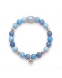 Seven Saints - Tranquil Lotus Larimar Quartz Lotus Beaded Bracelet, Rhodium - Lyst