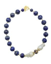 Farra - Gorgeous Natural Lapis With Baroque Pearls Necklace - Lyst