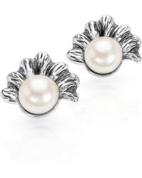 Unaloe - Sterling Shell Stud Earrings With Pearl – Contemporary Ocean Inspired Designer Jewelry - Lyst