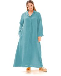 Haris Cotton - Maxi Curve Linen Dress With Front Pleat And Lapels Crystal - Lyst