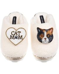 Laines London - Neutrals Teddy Closed Toe Slippers With Cat Mum/Mom & British Shorthair Cat Brooches - Lyst
