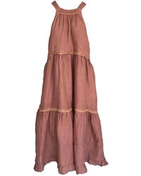 Haris Cotton - Lace Incert Linen Gauze Strapped Maxi Dress Blush - Lyst