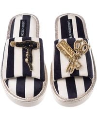 Laines London - Flatform Stripe Open Toe Slippers With Hairdresser Brooches - Lyst
