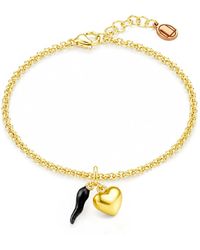 Unaloe - Vermeil Cornicello & Heart Charm Bracelet – Enamel Italian Good Luck Jewelry, Handmade Lucky Talisman - Lyst