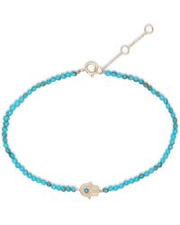 Zohreh V. Jewellery - Hand Of Fatima Turquoise Beaded Bracelet 9k Gold - Lyst