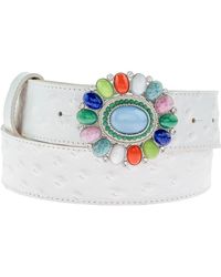 Peachy Belts Ltd - Italian Ostrich Print Leather Belt & Detachable Party Buckle - Lyst