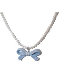 H2 Studio - Bowtie Maniac Medium Ribbon Bowtie Round Freshwater Pearl Necklaces Rock - Lyst