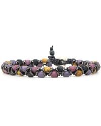 Shar Oke - Purple, Black & Yellow Picasso Czech Beads & Grey Leather Beaded Bracelet - Lyst