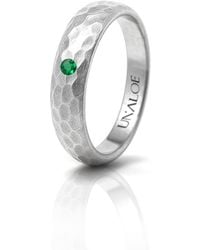 Unaloe - Hammered Sterling Band Ring With Emerald - Lyst