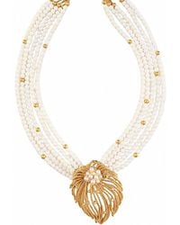 Way to Chic - Five-Strand Sea Bamboo Coral Necklace With Curated Vintage Brooch - Lyst
