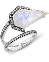 SALLY SKOUFIS - Blade Ring With Natural Diamond & Moonstone - Lyst