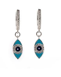 Ebru Jewelry - Turquoise Sparkly Sterling Silver Evil Eye Earrings - Lyst