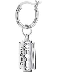 True Rocks - Sterling Mini Razor Blade Charm On Sterling Hoop Earring - Lyst