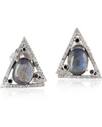 Artisan - Labradorite, Diamond & Spinel Triangle Stud Earrings - Lyst