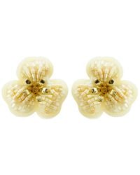 Gissa Bicalho - Neutrals Handmade Acrylic Earring Embroidered Flower Cream - Lyst