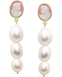 Vintouch Italy - Portrait Of A Girl Cameo And Pearl Earrings - Lyst