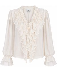 34B - Neutrals Felise Ruffle Blouse - Lyst