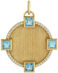 Artisan - Square Blue Topaz Gemstone & Pave Diamond In 14k Yellow Gold Club Charm Pendant - Lyst