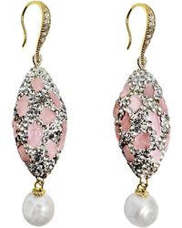 Farra - Rose Quartz Rhinestone And Freshwater Pearls Earrings - Lyst