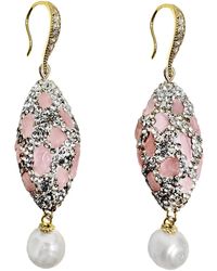 Farra - Rose Quartz Rhinestone And Freshwater Pearls Earrings - Lyst