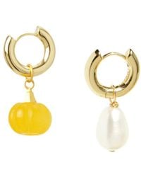 I'MMANY LONDON - Jade Pumpkin And Freshwater Pearl Drop Vermeil Hoop Earrings - Lyst