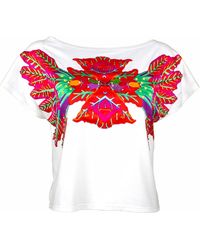 Lalipop Design - White Blouse With Laser-cut Red Leaves Print On The Chest - Lyst