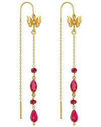Karma and Luck - Opulent Soul Ruby Butterfly Drop Earrings - Lyst