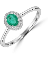 Artisan - Natural Emerald And Diamond Halo Ring - Lyst