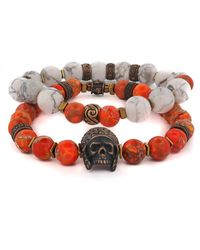 Ebru Jewelry - Warrior Soul Bronze Indian Chief & Jasper Beaded Bracelet Set - Lyst