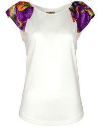 Lalipop Design - Off White Blouse With Printed Satin Ruffled Shoulders - Lyst