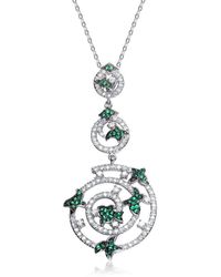 Genevive Jewelry - Sterling Silver White Cubic Zirconia And Green Cubic Zirconia Pendant - Lyst